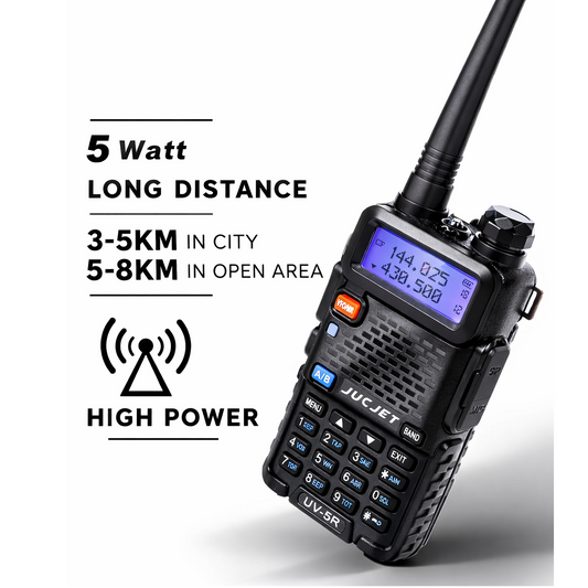 JUCJET 5R 128 Channel Manual Tuning Dual Band Walkie Talkie – Entry Level VHF/UHF Two Way Radio