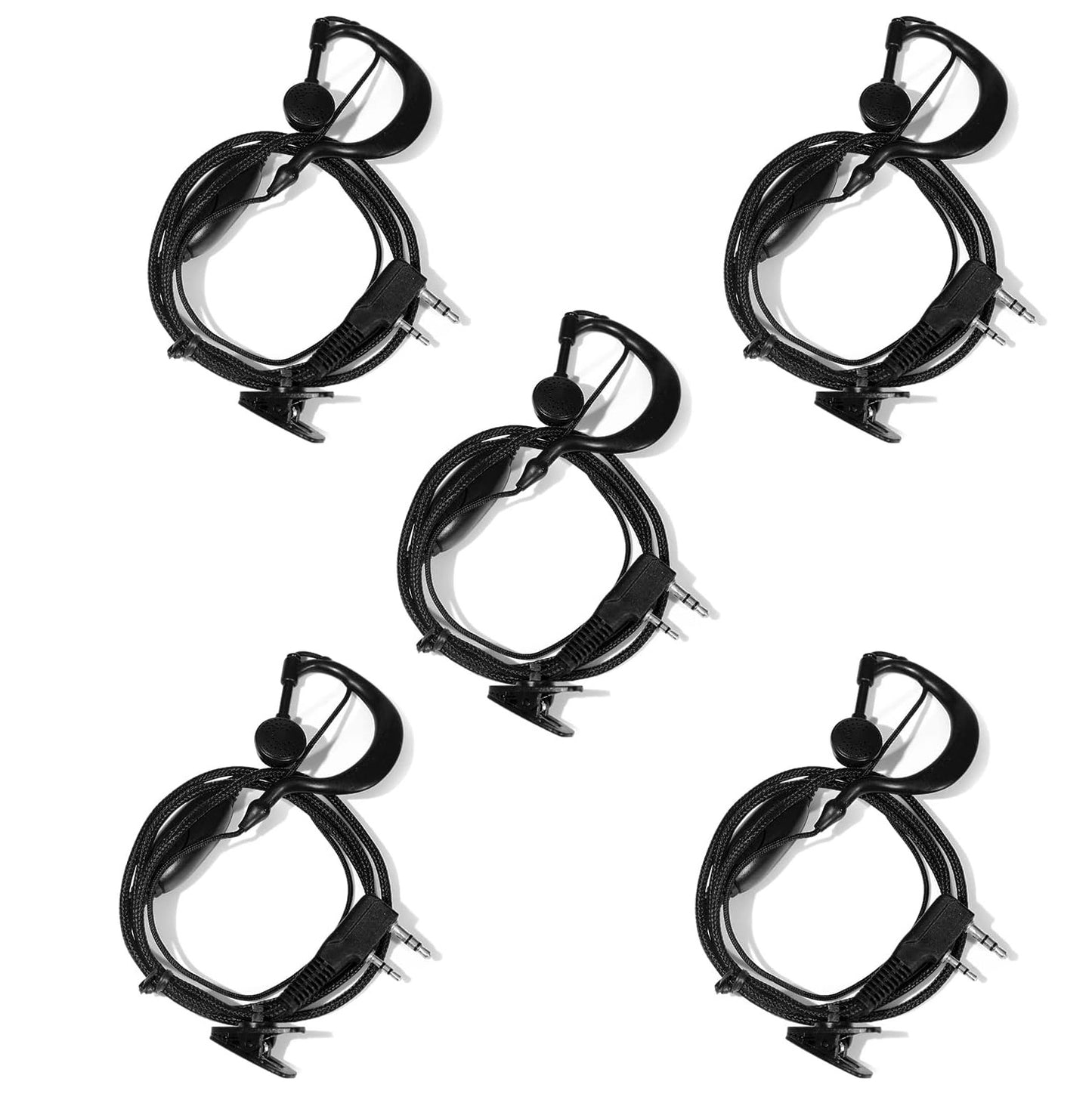 JUCJET Walkie Talkie Headset | Two-Way Radio Earpiece with Mic & PTT (2-Pin, Braided Cable, 2-Pack / 5-Pack)