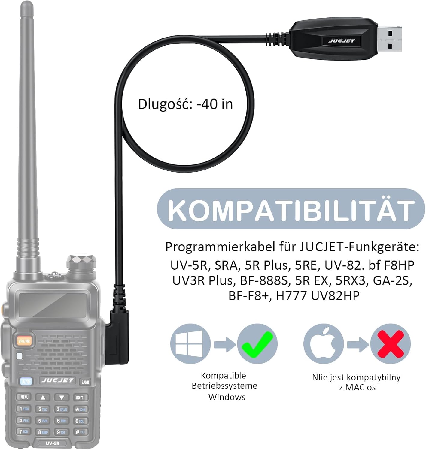 JUCJET radio programming cable compatible with Kenwood two pin radios