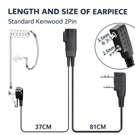 JUCJET 2-Pin Walkie Talkie Earpiece 6-Pack | Two-Way Radio Headset with Mic & PTT