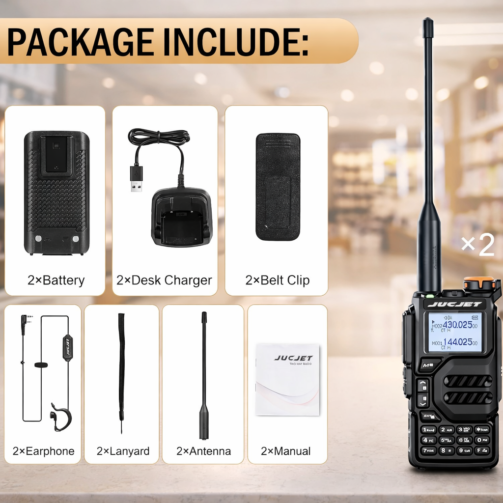 JUCJET K5 Dual Band Two-Way Radio | Long Range VHF/UHF Walkie Talkie