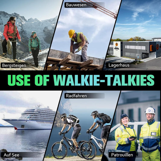 Collage of mountain hiking, construction, warehouse, boating, cycling and workplace scenes