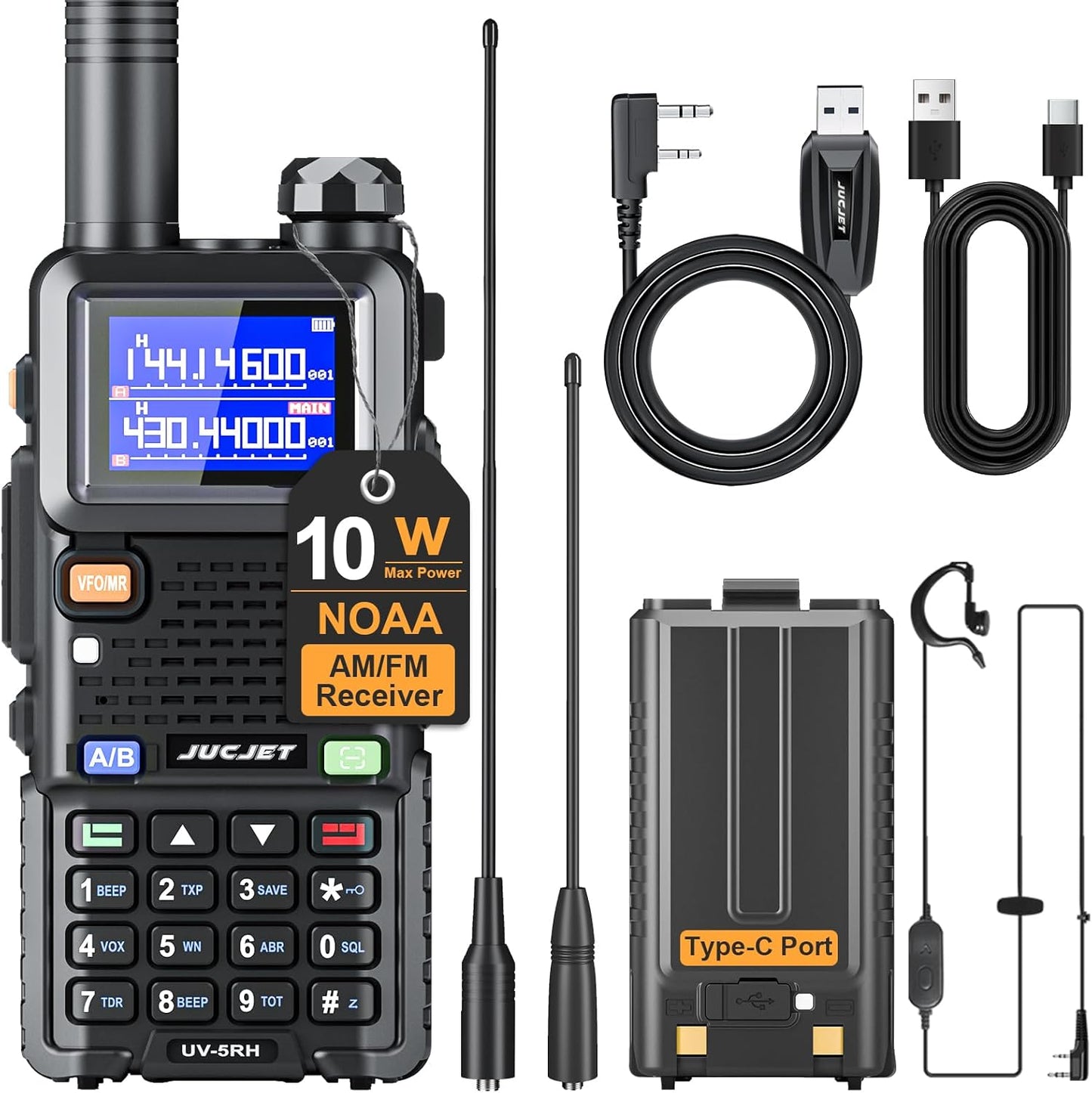 JUCJET 5RH 999 Channel Dual Band Walkie Talkie – 1.77" TFT Color Display VHF/UHF Two Way Radio with One-Key Frequency Copy & High-Gain Antenna