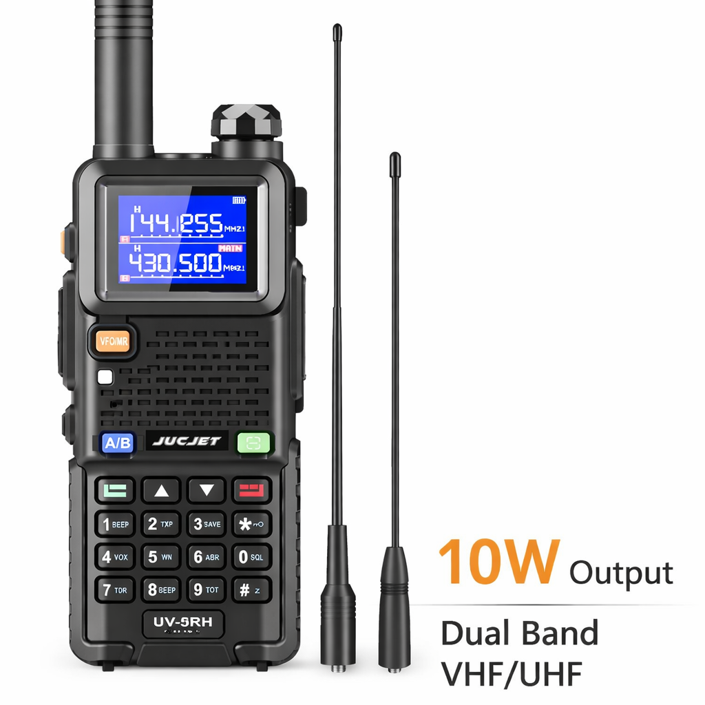 JUCJET 5RH 999 Channel Dual Band Walkie Talkie – 1.77" TFT Color Display VHF/UHF Two Way Radio with One-Key Frequency Copy & High-Gain Antenna