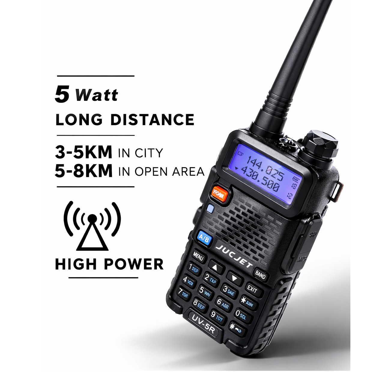 JUCJET 5R 128 Channel Manual Tuning Dual Band Walkie Talkie – Entry Level VHF/UHF Two Way Radio