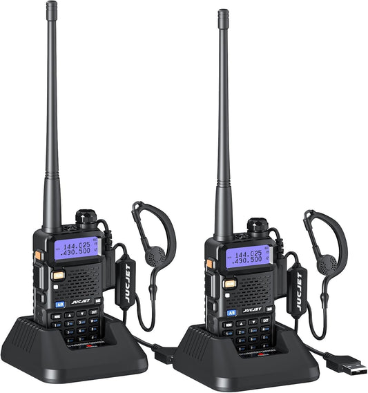 JUCJET 5R 128 Channel Manual Tuning Dual Band Walkie Talkie – Entry Level VHF/UHF Two Way Radio