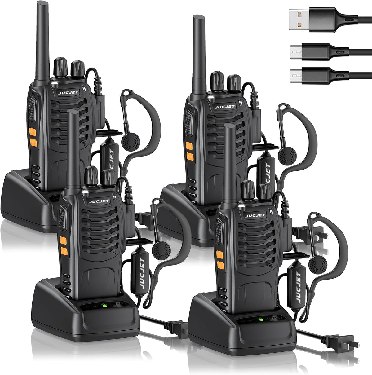 JUCJET H888S FRS two way radios, 16 channel rechargeable walkie talkies with earpieces