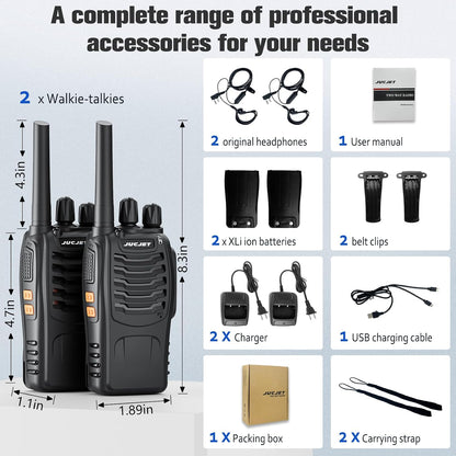 JUCJET H888S FRS two way radios, 16 channel rechargeable walkie talkies with earpieces