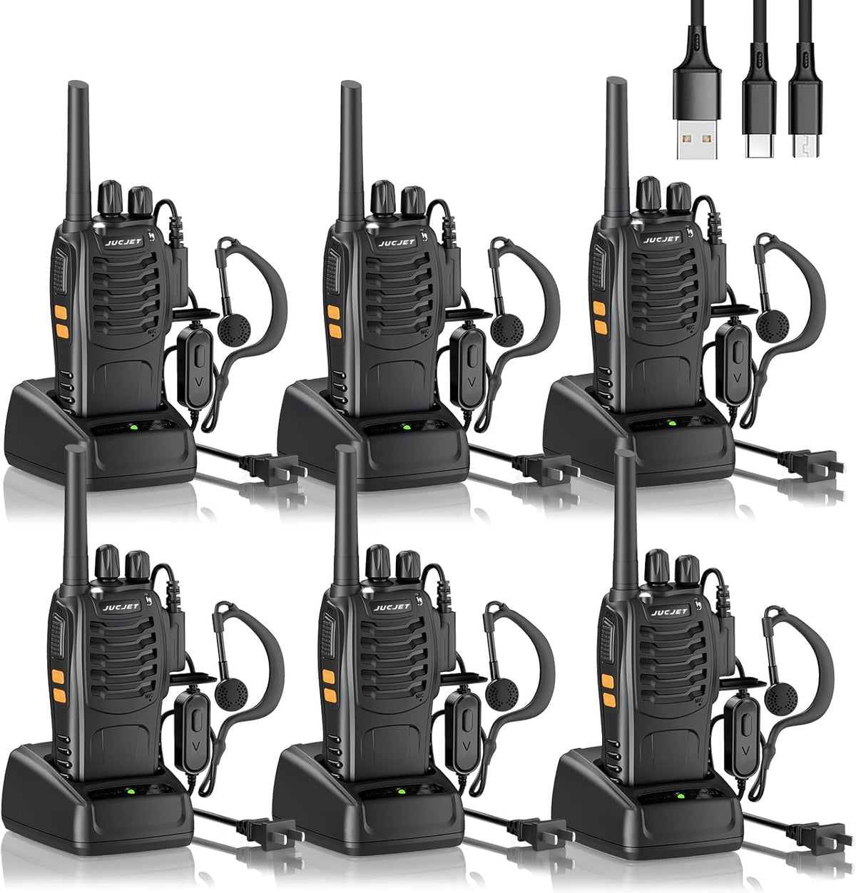 JUCJET H888S FRS two way radios, 16 channel rechargeable walkie talkies with earpieces