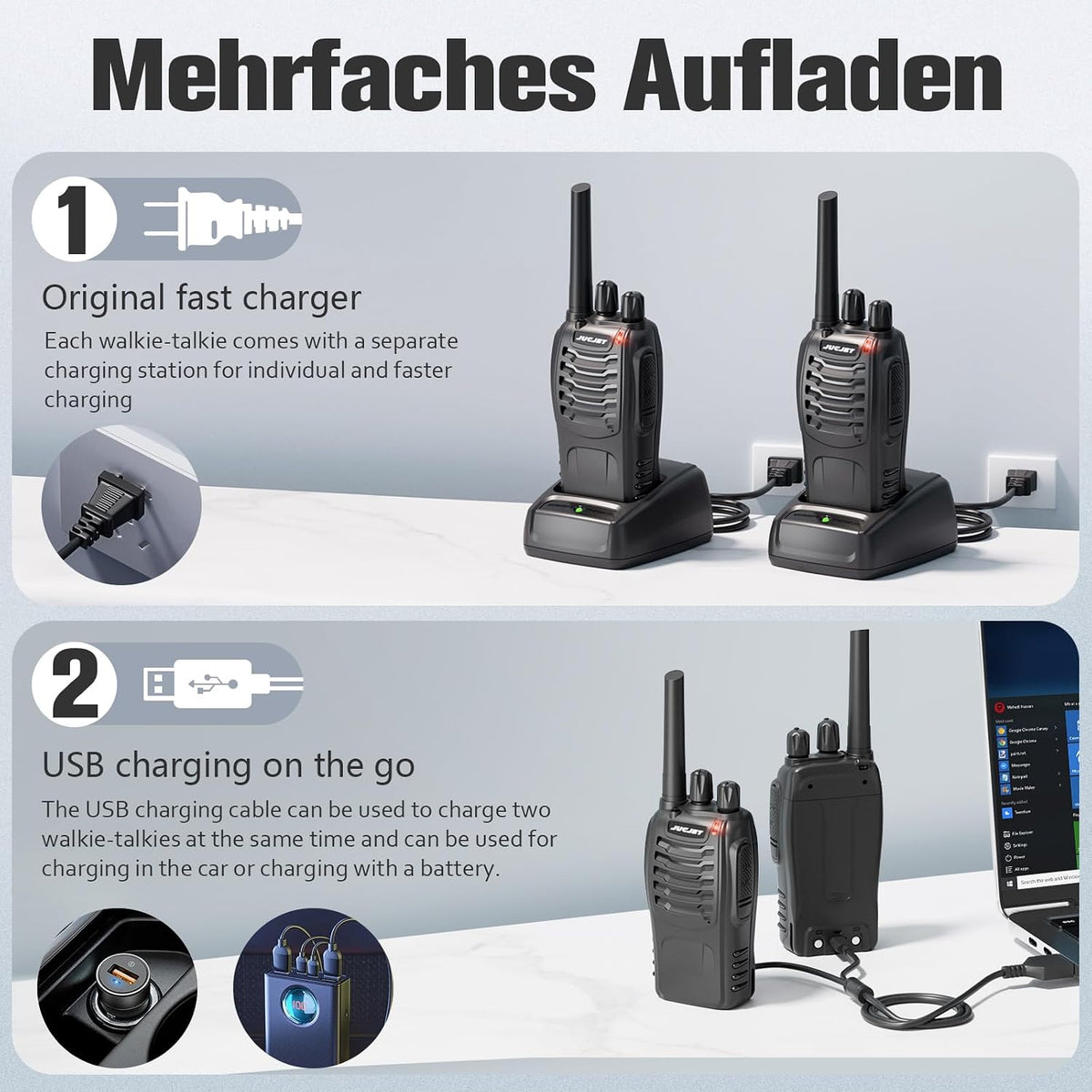JUCJET H888S FRS two way radios, 16 channel rechargeable walkie talkies with earpieces