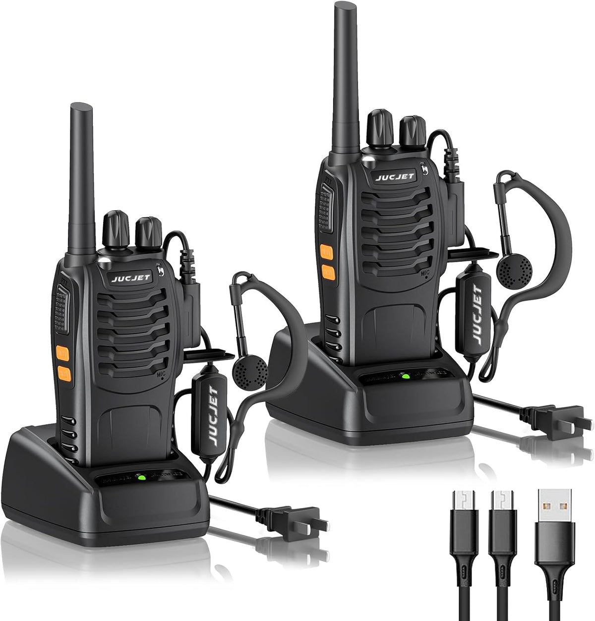 JUCJET H888S FRS two way radios, 16 channel rechargeable walkie talkies with earpieces