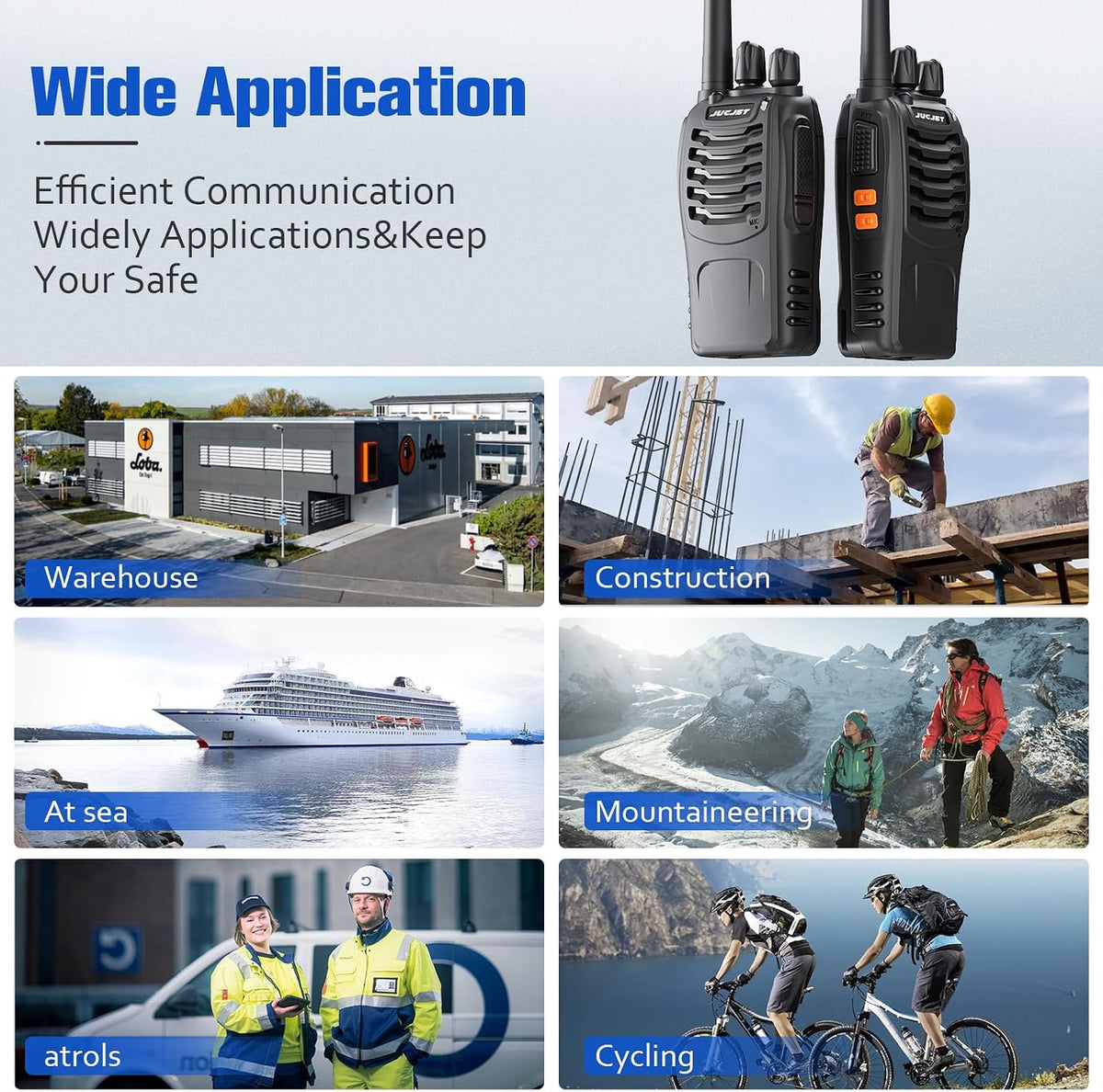 JUCJET H888S FRS two way radios, 16 channel rechargeable walkie talkies with earpieces