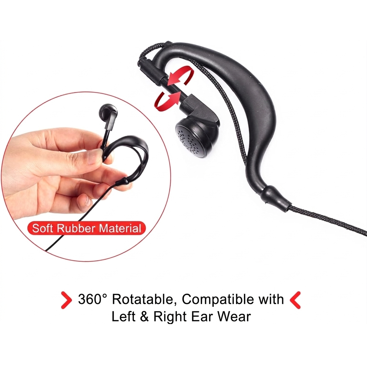 JUCJET Walkie Talkie Headset | Two-Way Radio Earpiece with Mic & PTT (2-Pin, Braided Cable, 2-Pack / 5-Pack)