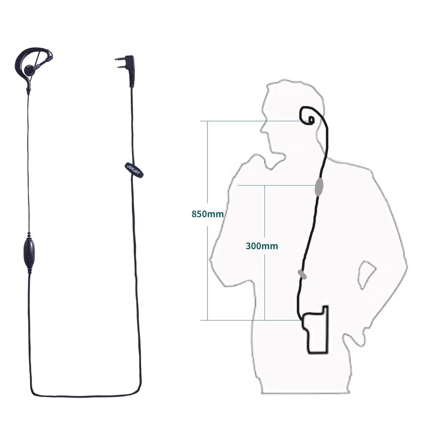 JUCJET Walkie Talkie Headset | Two-Way Radio Earpiece with Mic & PTT (2-Pin, Braided Cable, 2-Pack / 5-Pack)