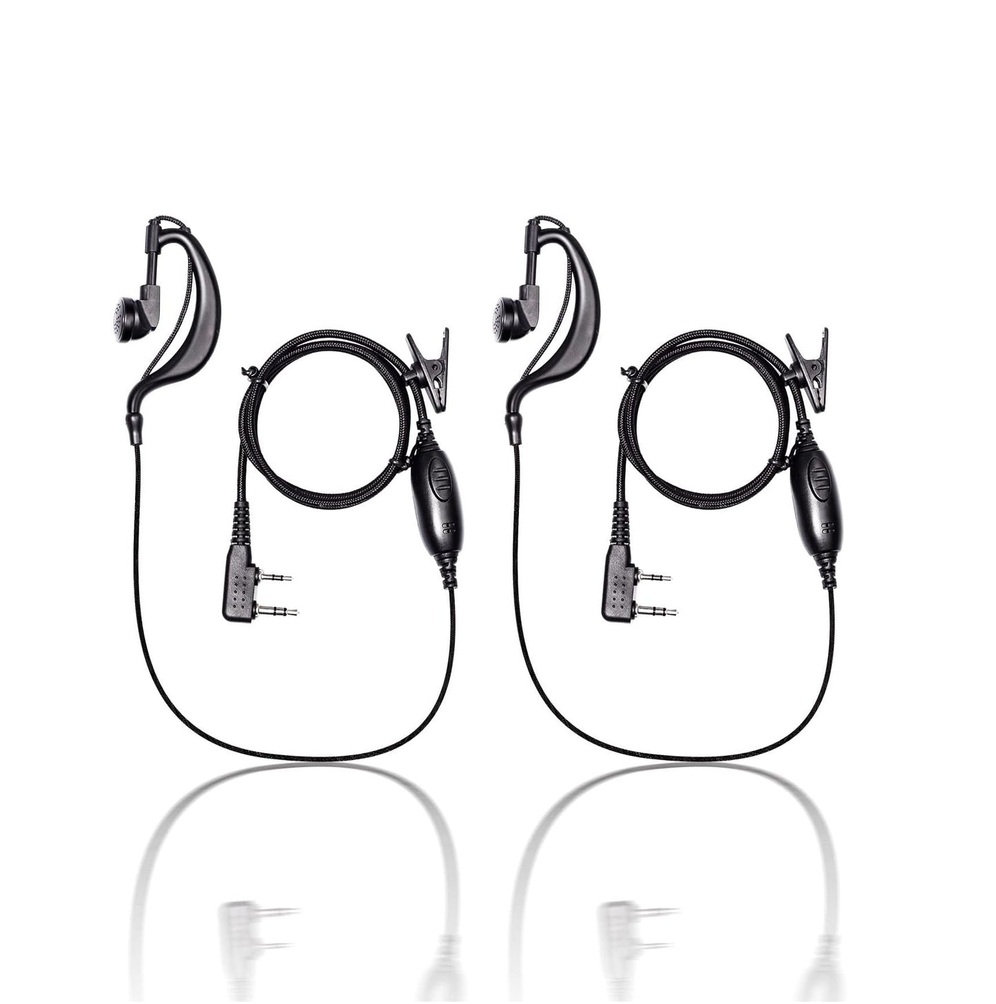 JUCJET Walkie Talkie Headset | Two-Way Radio Earpiece with Mic & PTT (2-Pin, Braided Cable, 2-Pack / 5-Pack)