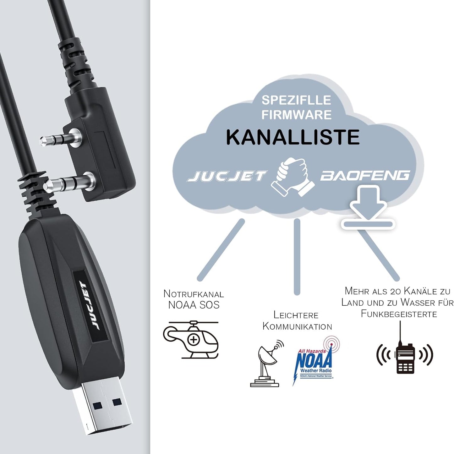 JUCJET radio programming cable compatible with Kenwood two pin radios