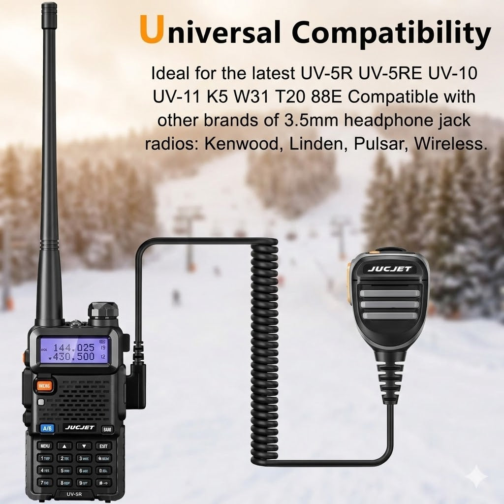 JUCJET Walkie Talkie Speaker Microphone with PTT | Two-Way Radio Microphone for Baofeng, Retevis, Kenwood