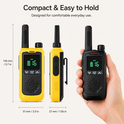 JUCJET T17 PMR446 Walkie Talkies, 16 Channels, VOX, USB Charging, 2-Pack Yellow & Black