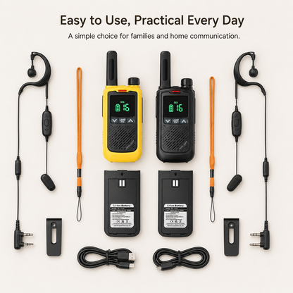 JUCJET T17 PMR446 Walkie Talkies, 16 Channels, VOX, USB Charging, 2-Pack Yellow & Black