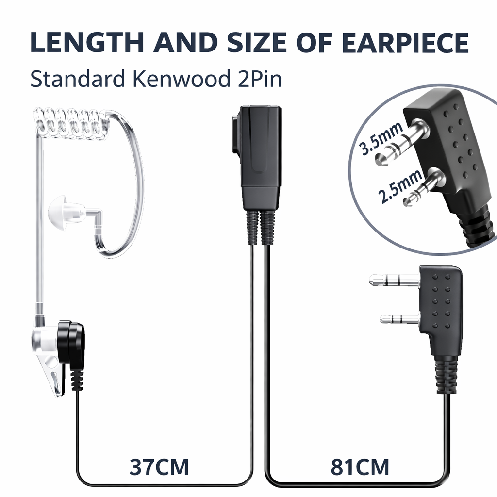 JUCJET 2-Pin Walkie Talkie Earpiece 6-Pack | Two-Way Radio Headset with Mic & PTT