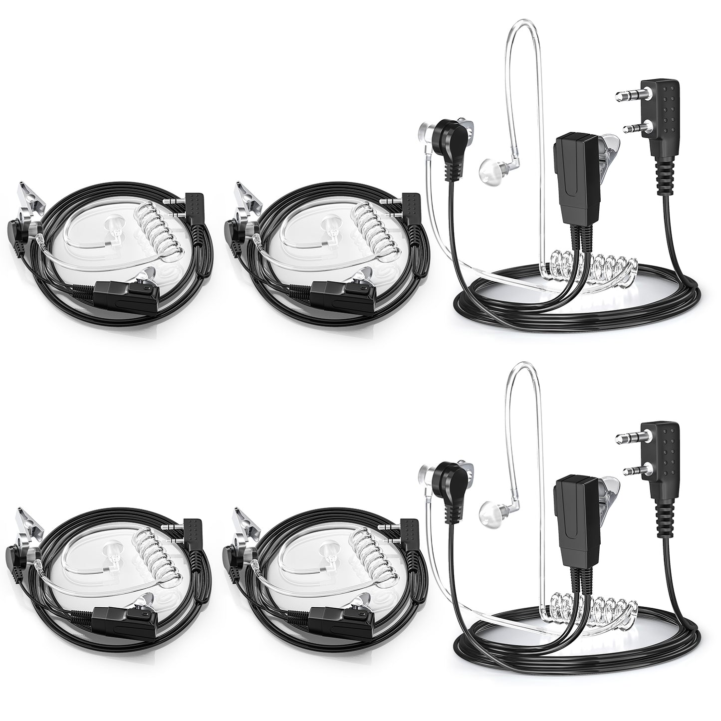 JUCJET 2-Pin Walkie Talkie Earpiece 6-Pack | Two-Way Radio Headset with Mic & PTT