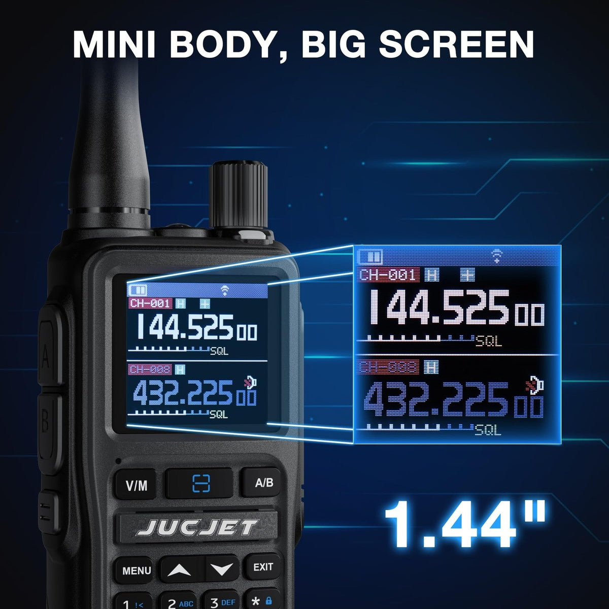 JUCJET 5R Mini compact handheld with 1.44-inch dual-watch color display