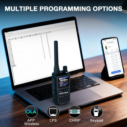 JUCJET 5R Mini programming options: phone app, PC software, CHIRP and keypad