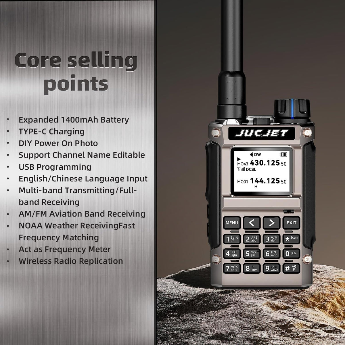 JUCJET UV-K1(8) key features: Type-C charging, custom power-on image, editable channel names, USB programming, air band receive