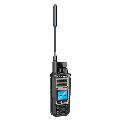 JUCJET TK11(8) quad band ham radio with metal front panel, main antenna and T-shape short-wave antenna
