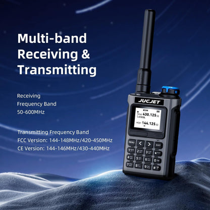 UV-K1 receives 50-600MHz; US version transmits 144-148/420-450MHz, EU/UK version 144-146/430-440MHz